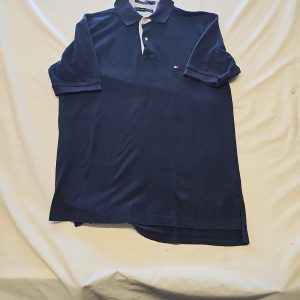 Tommy Hilfiger Men's Navy Blue Piqué Polo Shirt L V862