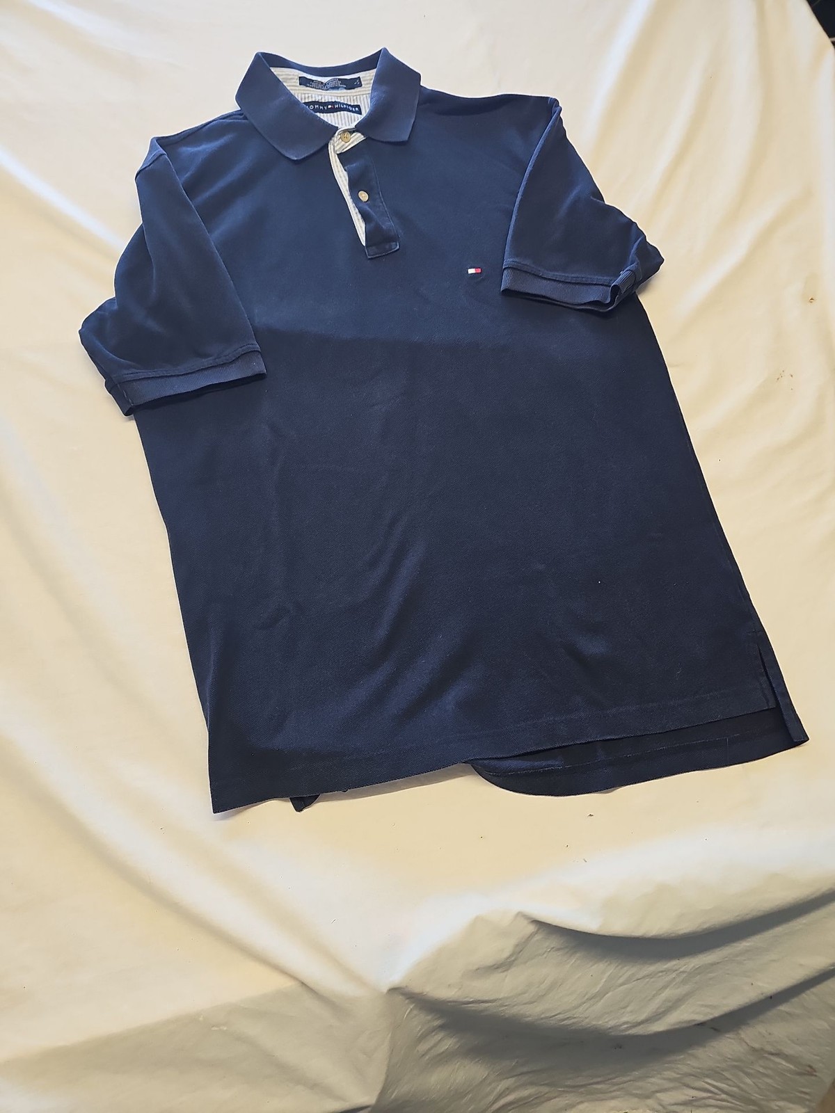 Tommy Hilfiger Men's Navy Blue Piqué Polo Shirt L V862 - Image 3