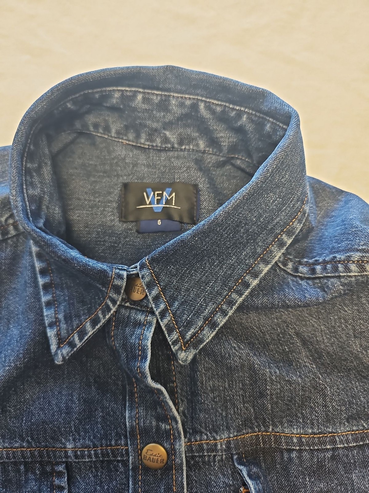 Vintage Eddie Bauer Dark Wash Denim Western Shirt approxsize 6  V855