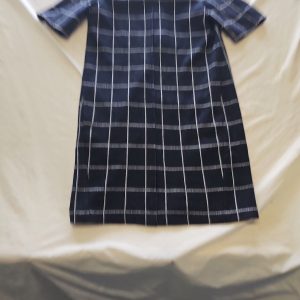 Jigsaw Navy Blue Wool Blend Grid Print Shift Dress Xs U840