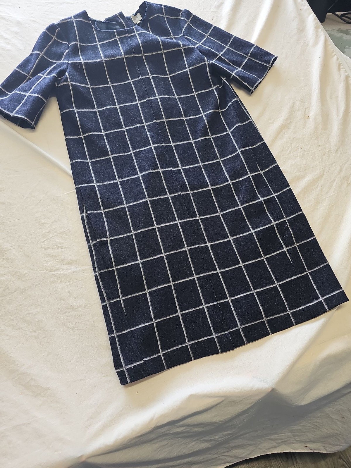 Jigsaw Navy Blue Wool Blend Grid Print Shift Dress Xs U840 - Image 9