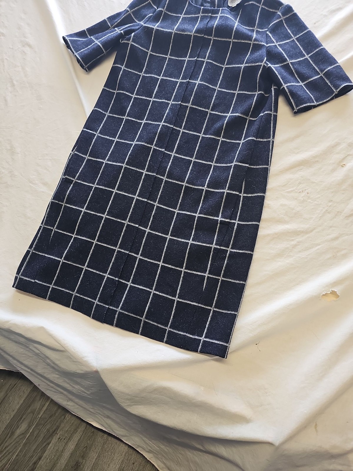 Jigsaw Navy Blue Wool Blend Grid Print Shift Dress Xs U840 - Image 10