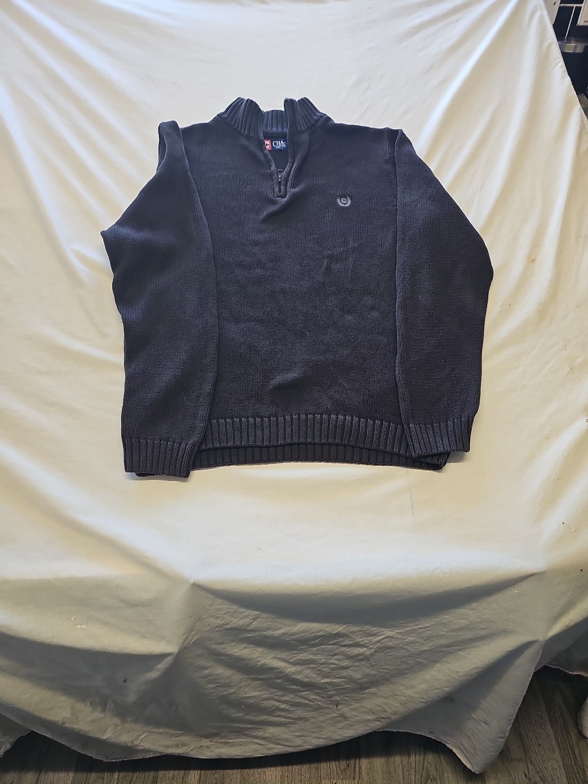 Chaps Navy Blue Quarter-Zip Knit Cotton Sweater M X873