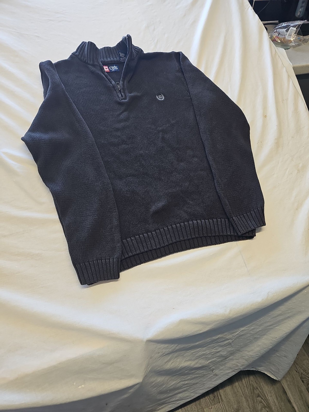 Chaps Navy Blue Quarter-Zip Knit Cotton Sweater M X873 - Image 3