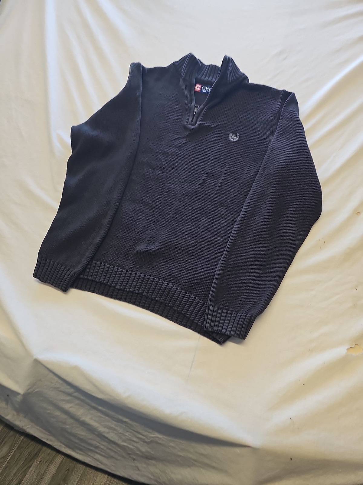 Chaps Navy Blue Quarter-Zip Knit Cotton Sweater M X873 - Image 4