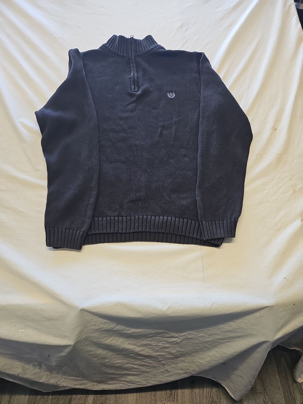 Chaps Navy Blue Quarter-Zip Knit Cotton Sweater M X873 - Image 5