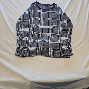 M&S Collection Monochrome Check Knit Jumper with Faux Leather Trim Uk14 X876