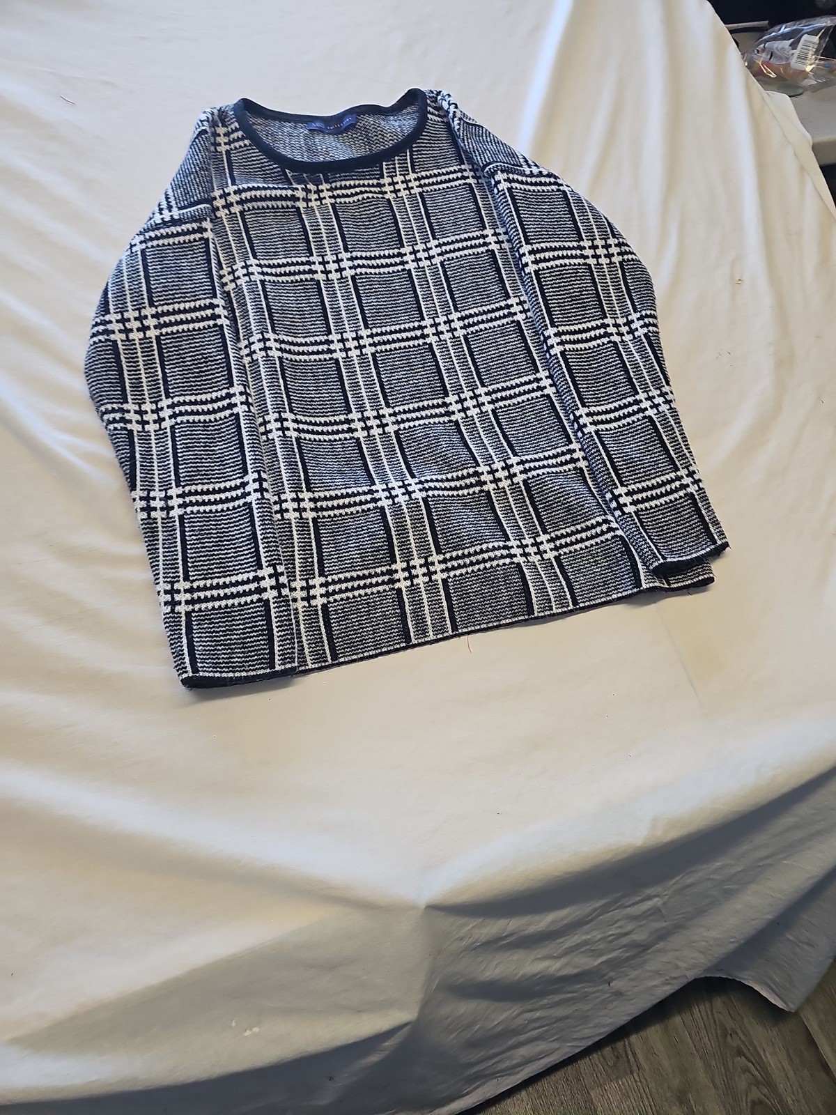 M&S Collection Monochrome Check Knit Jumper with Faux Leather Trim Uk14 X876 - Image 3