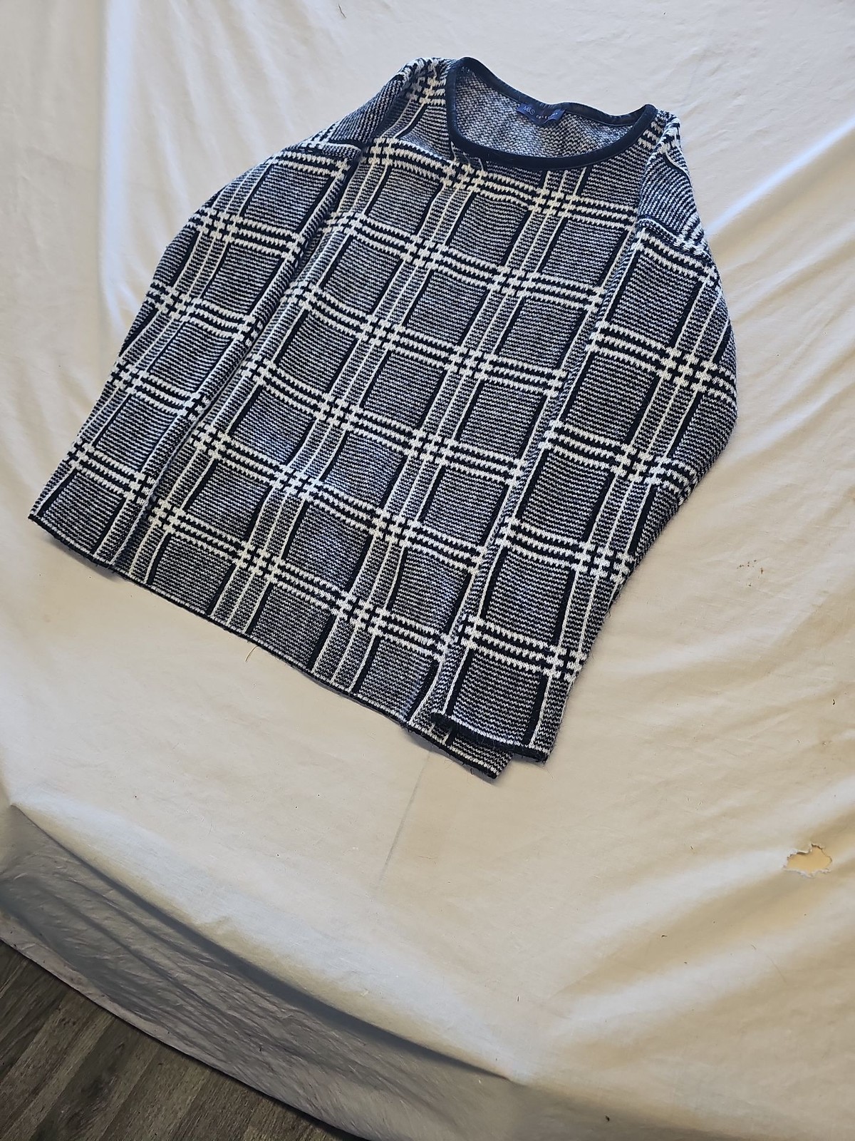 M&S Collection Monochrome Check Knit Jumper with Faux Leather Trim Uk14 X876 - Image 4