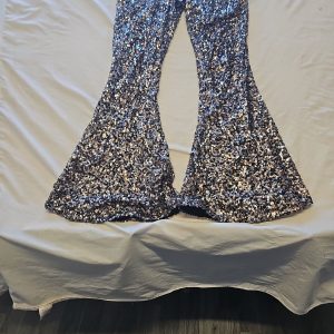 ASOS Silver Multi-Sequin Flare Trousers uk10 Y889