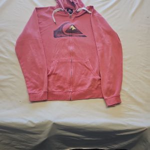 Quiksilver Vintage-Style Pink Zip-Up Hoodie with Logo M Z903