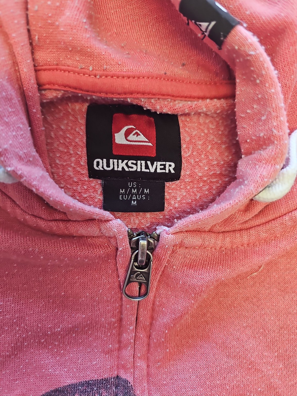 Quiksilver Vintage-Style Pink Zip-Up Hoodie with Logo M Z903