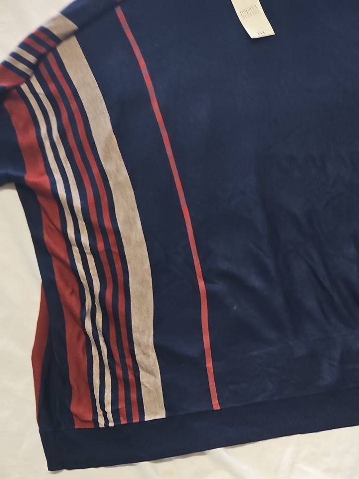 New Papaya Weekend Navy Blue Striped Poncho Top S/M NN1016 - Image 10