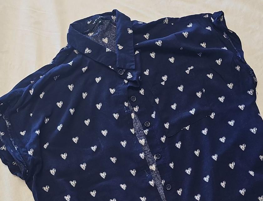 New Look Navy Blue Heart Print Short Sleeve Shirt UK 10 HH140 - Image 10