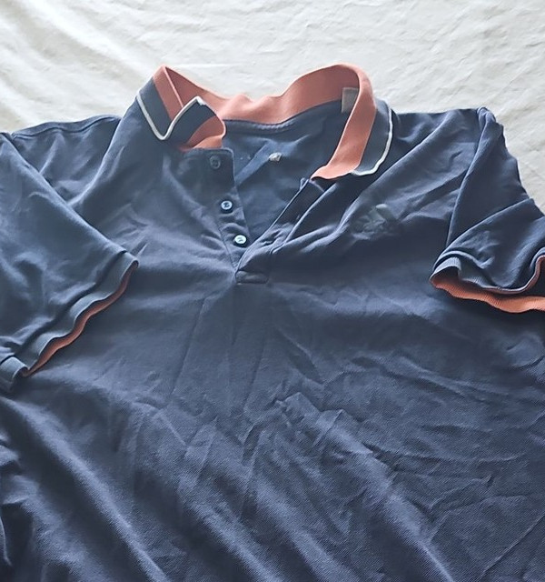 Adidas Navy Blue & Orange Pique Cotton Polo Shirt 328 - Image 7