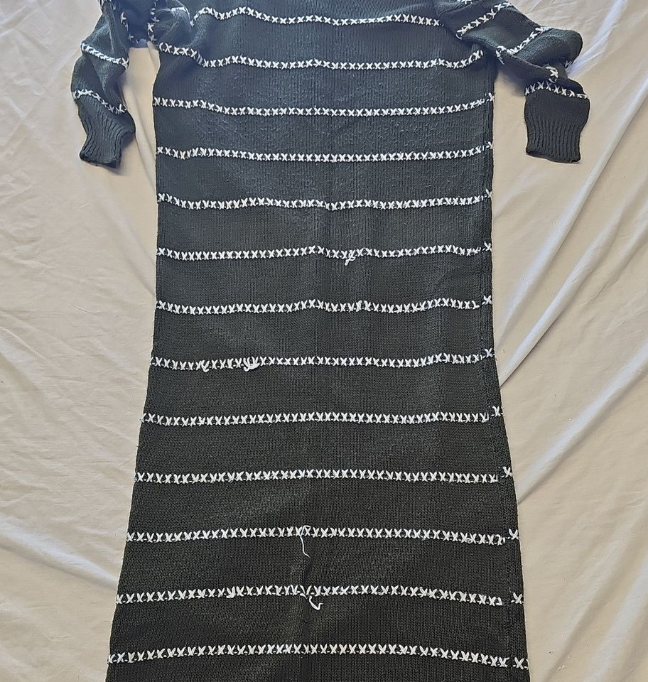 Vintage Forest Green Striped Knit Maxi Sweater Dress 18 PP177 - Image 7