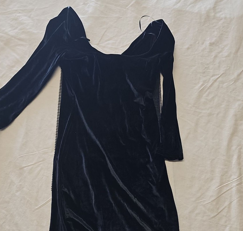 Vintage Jane Norman Black Velvet Mini Dress with Lace Side Panels uk8 QQ1061 - Image 8
