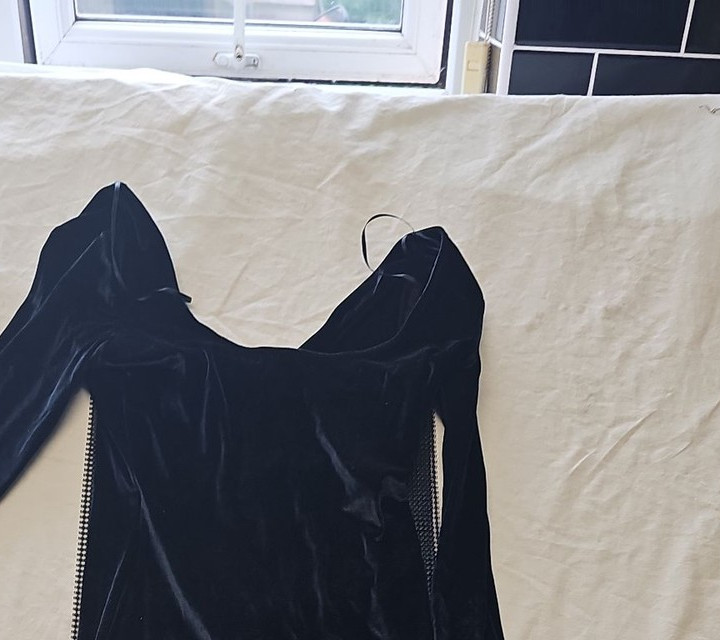Vintage Jane Norman Black Velvet Mini Dress with Lace Side Panels uk8 QQ1061 - Image 9