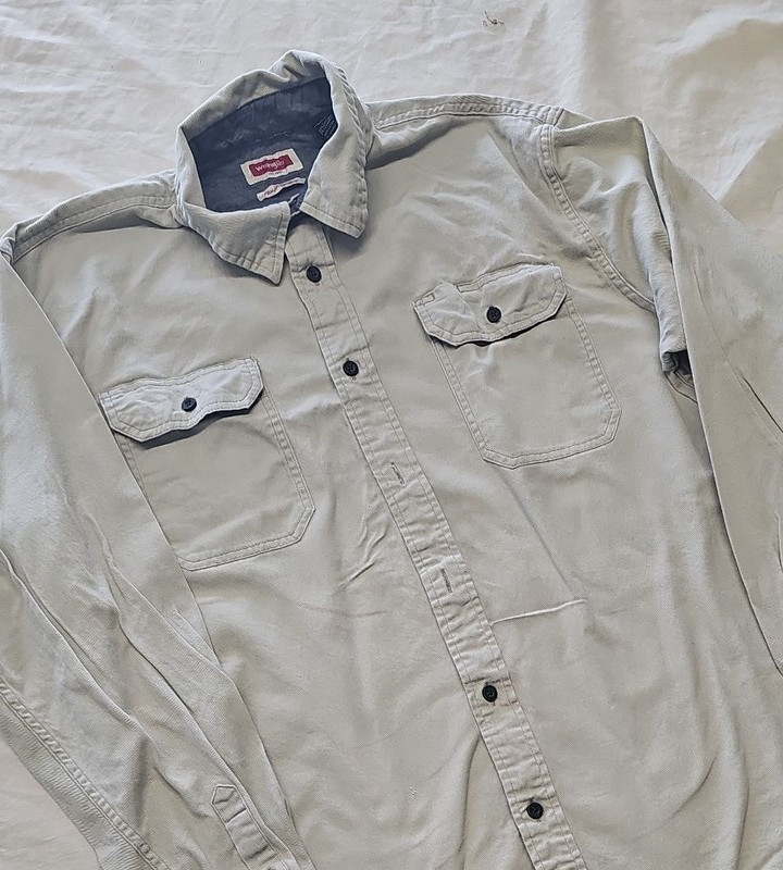 Wrangler Flex for Comfort Men's Khaki Cotton Twill Work Shirt Size Large RR1067 - Image 11
