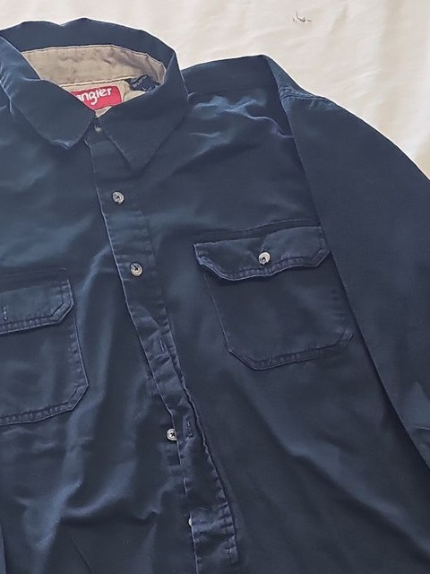 Vintage Wrangler Navy Blue Twill Long Sleeve Work Shirt Large RR1070 - Image 12