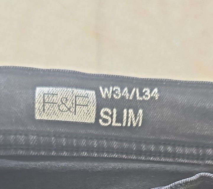 F&F Men's Slim Fit Black Denim Jeans W34 L34 TT1097 - Image 8