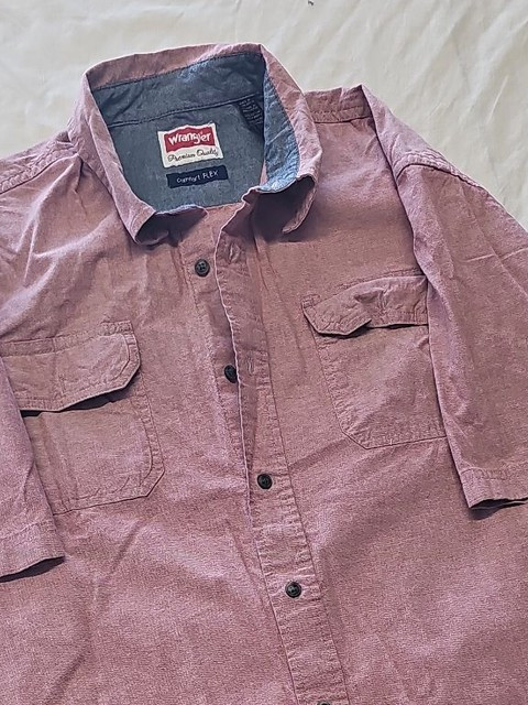 Wrangler Comfort Flex Men's Short Sleeve Button Down Shirt Red/Grey Marl L SS108 - Image 11