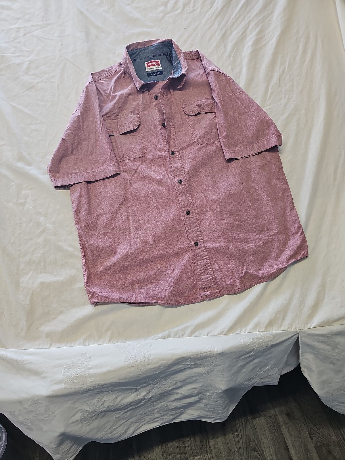 Wrangler Comfort Flex Men's Short Sleeve Button Down Shirt Red/Grey Marl L SS108 - Image 3