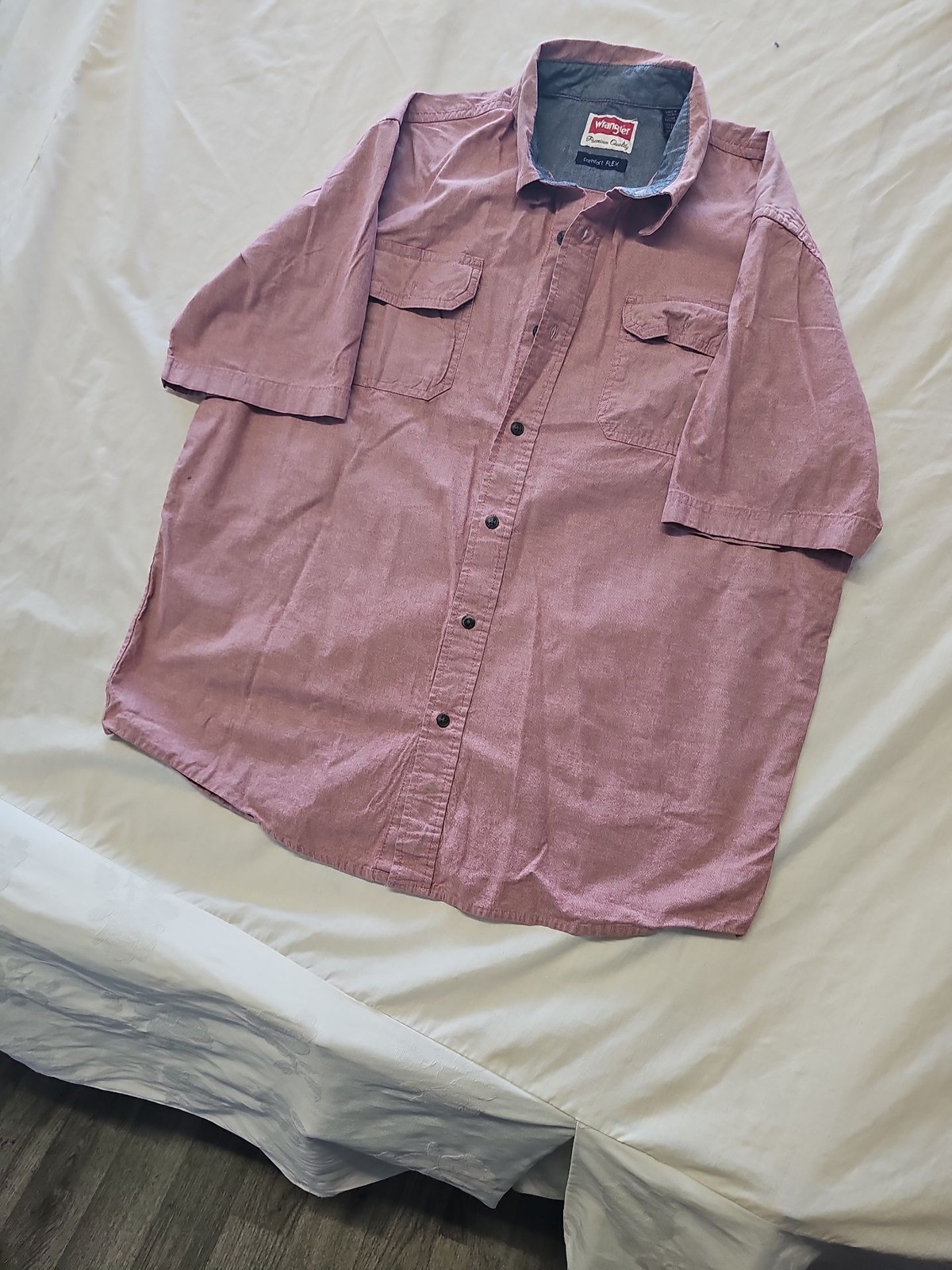Wrangler Comfort Flex Men's Short Sleeve Button Down Shirt Red/Grey Marl L SS108 - Image 4