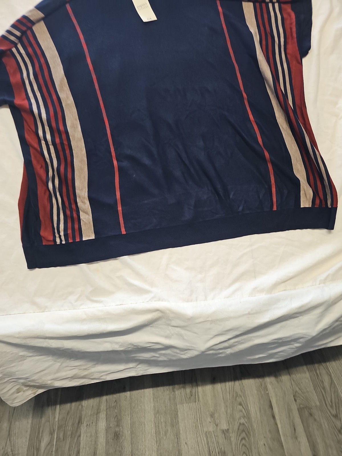 New Papaya Weekend Navy Blue Striped Poncho Top S/M NN1016 - Image 3