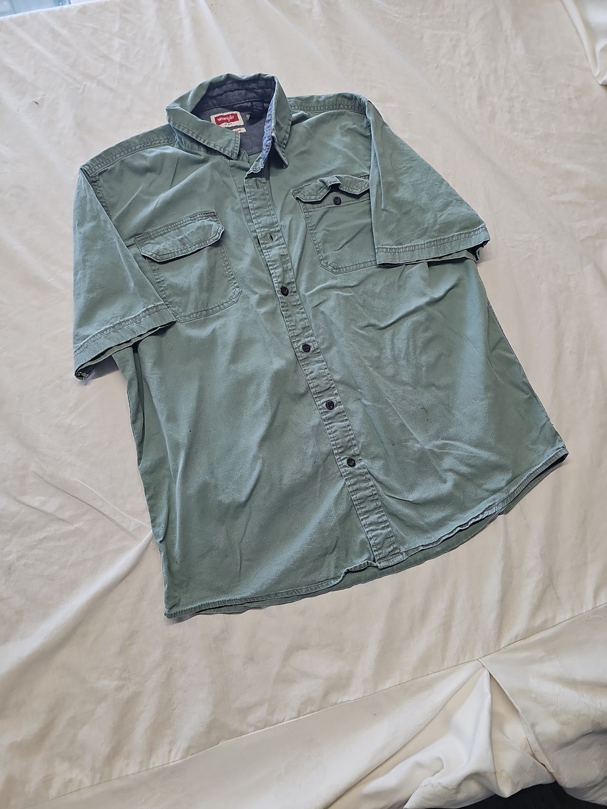 Wrangler Men's Short Sleeve Twill Work Shirt in Sage Green Large SS1083 - Image 4