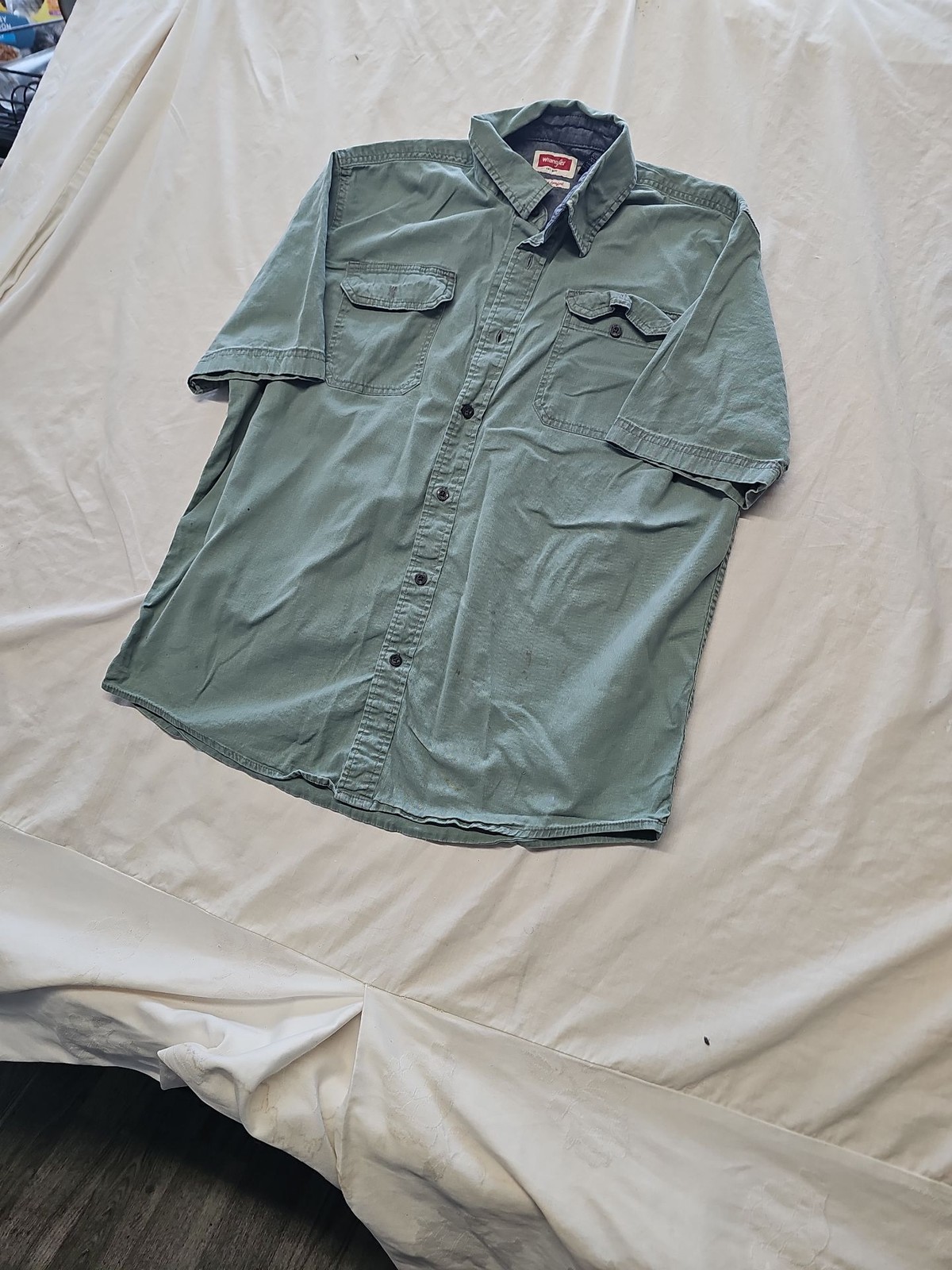 Wrangler Men's Short Sleeve Twill Work Shirt in Sage Green Large SS1083 - Image 5