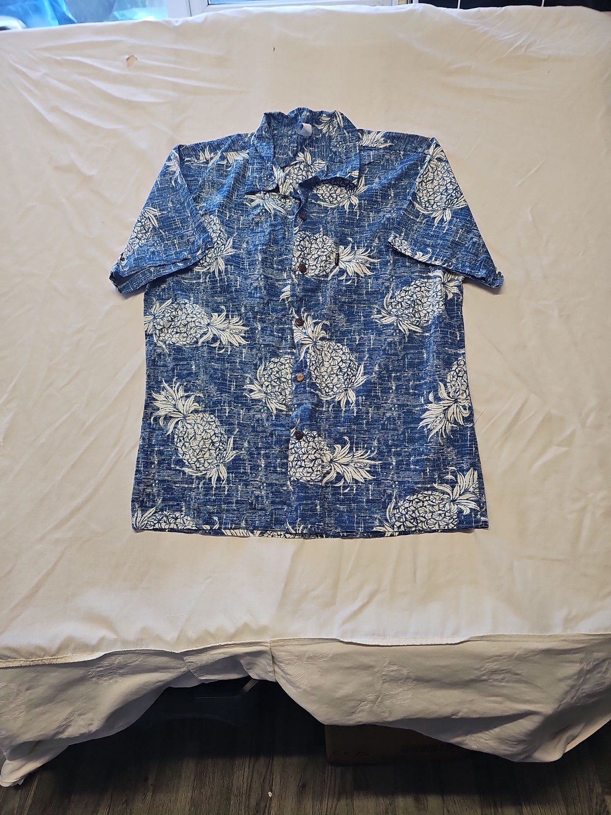 Palmwave Hawaii Men's XL Blue Pineapple Print Cotton Aloha Shirt WW1148