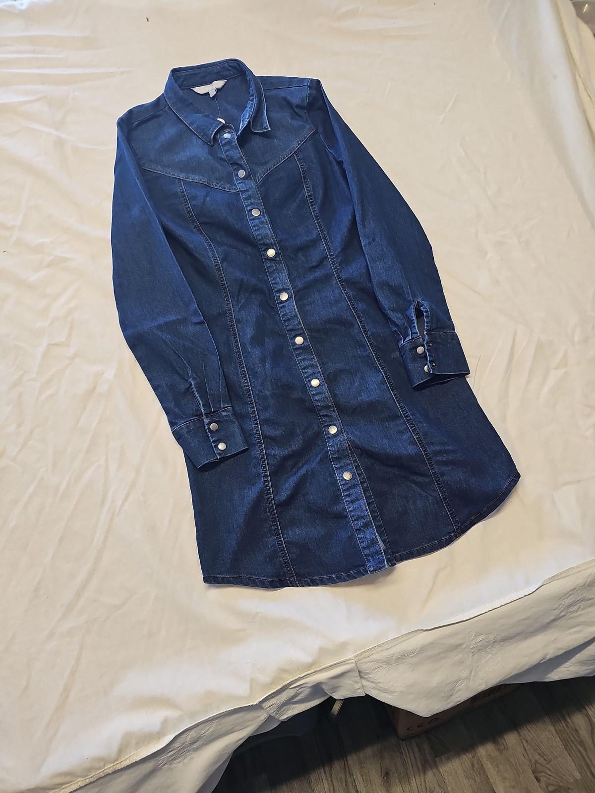 Red Herring Women's Dark Wash Denim Shirt Dress Size 10 WW1149 - Image 3