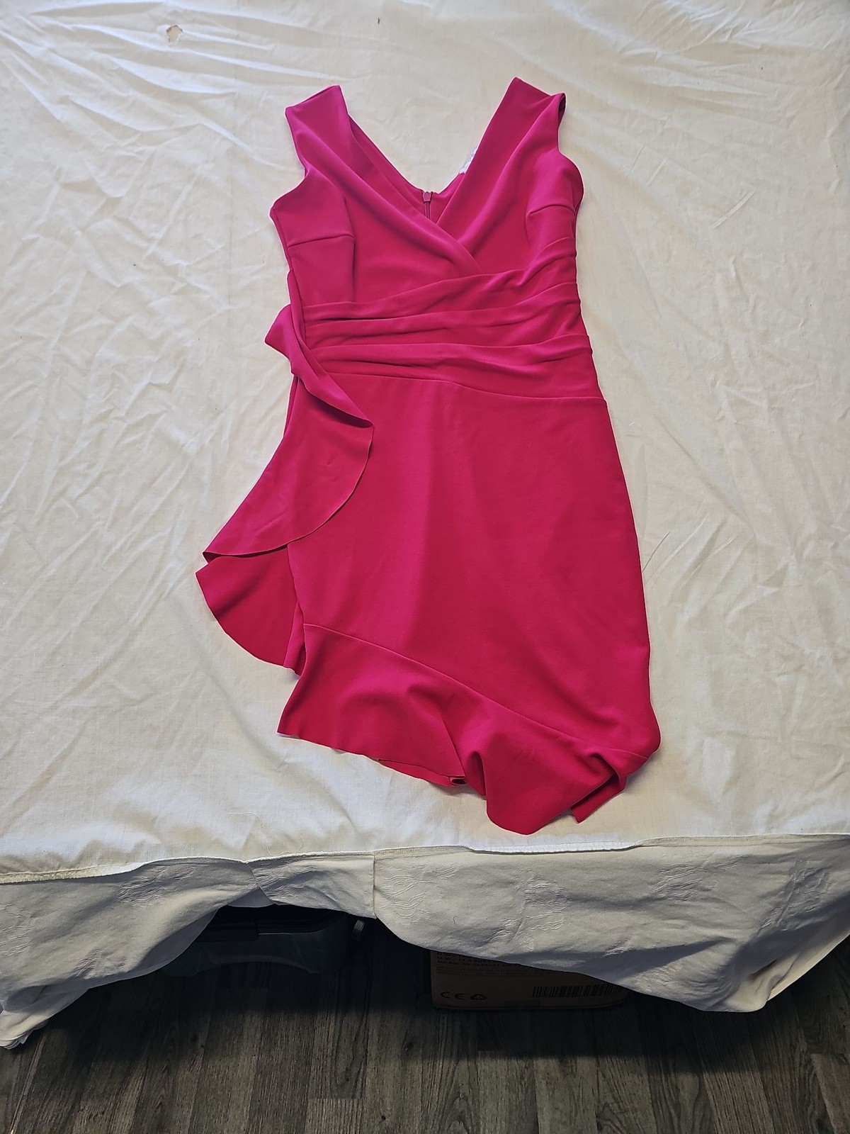 Sistaglam Fuchsia Pink Asymmetric Ruffle Wrap Cocktail Dress uk14 WW1144