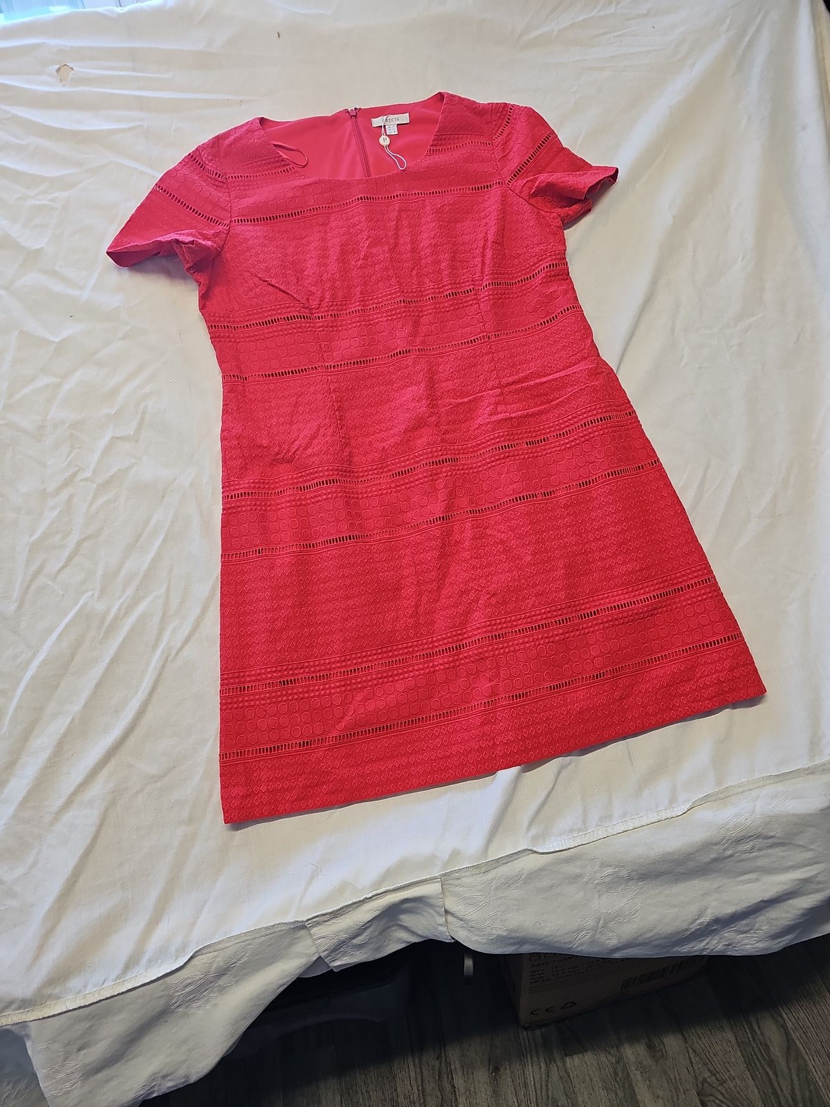 Precis Petite Coral Pink Eyelet Lace Shift Dress - UK 18 WW1141 - Image 3