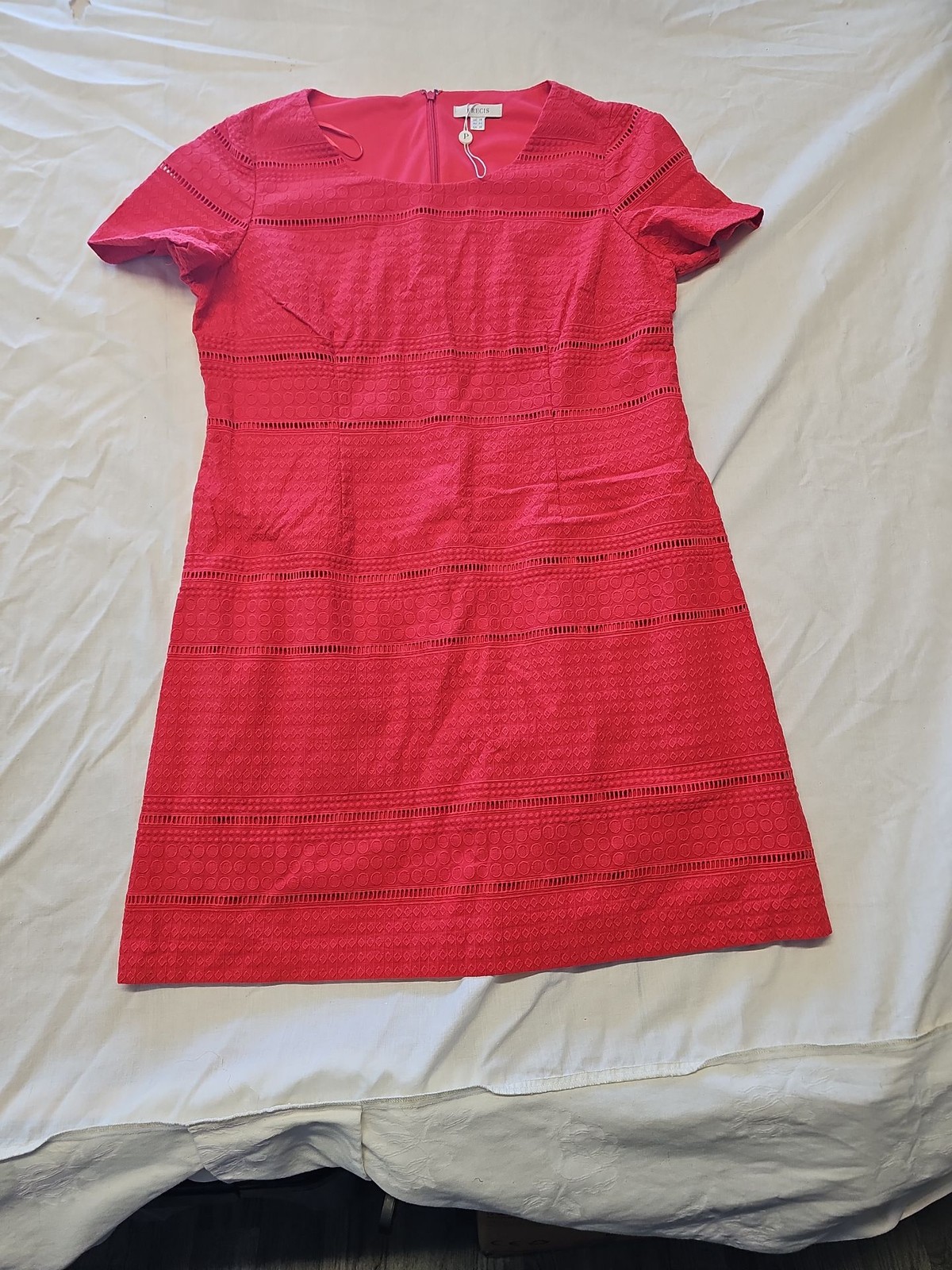 Precis Petite Coral Pink Eyelet Lace Shift Dress - UK 18 WW1141 - Image 5