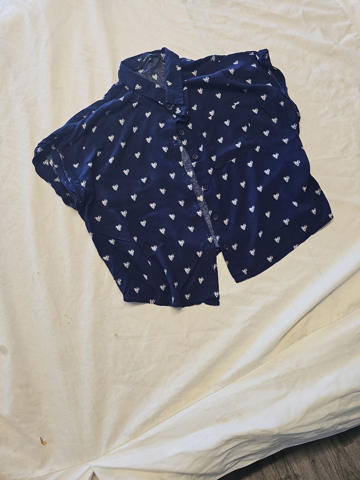 New Look Navy Blue Heart Print Short Sleeve Shirt UK 10 HH140 - Image 3