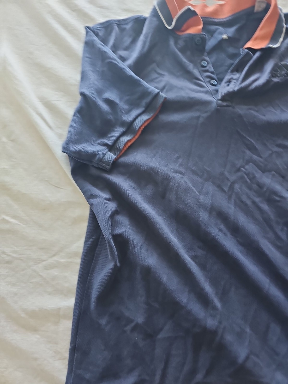 Adidas Navy Blue & Orange Pique Cotton Polo Shirt 328 - Image 3