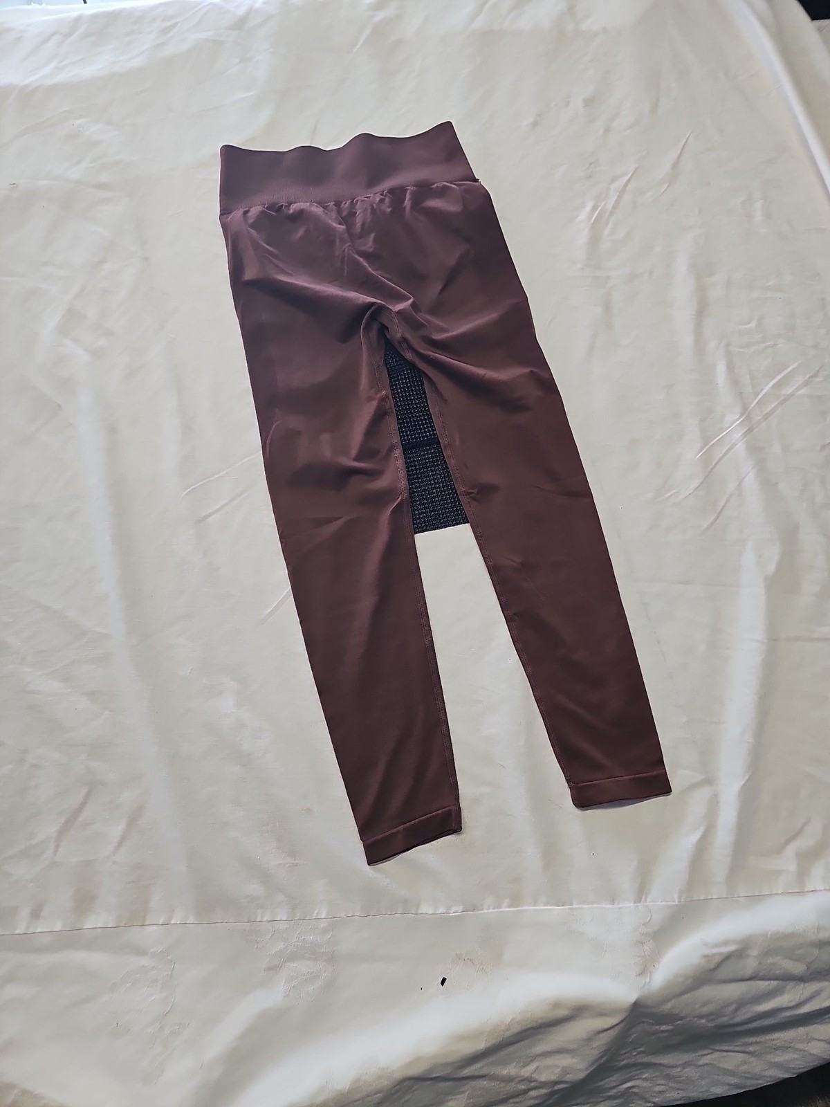 High-Waisted Seamless Ribbed Gym Leggings in Chocolate Brown QQ1064 - Image 3