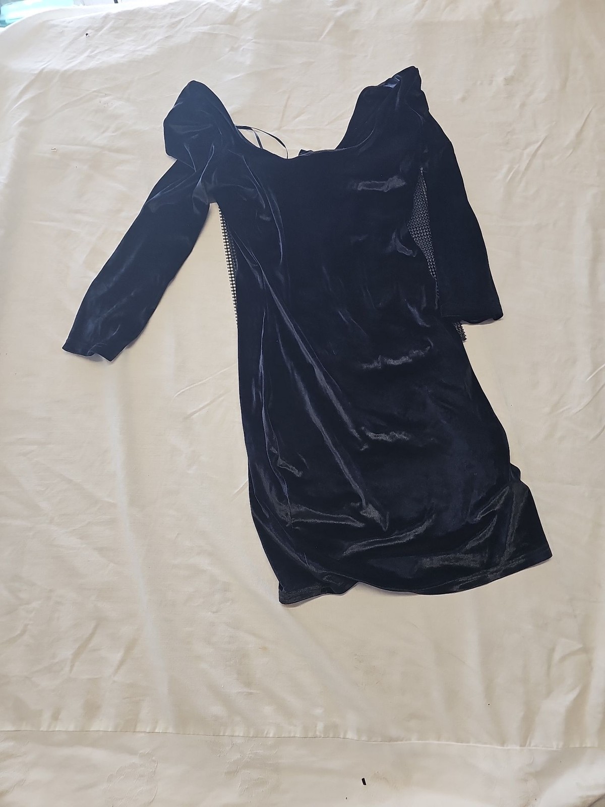 Vintage Jane Norman Black Velvet Mini Dress with Lace Side Panels uk8 QQ1061 - Image 3