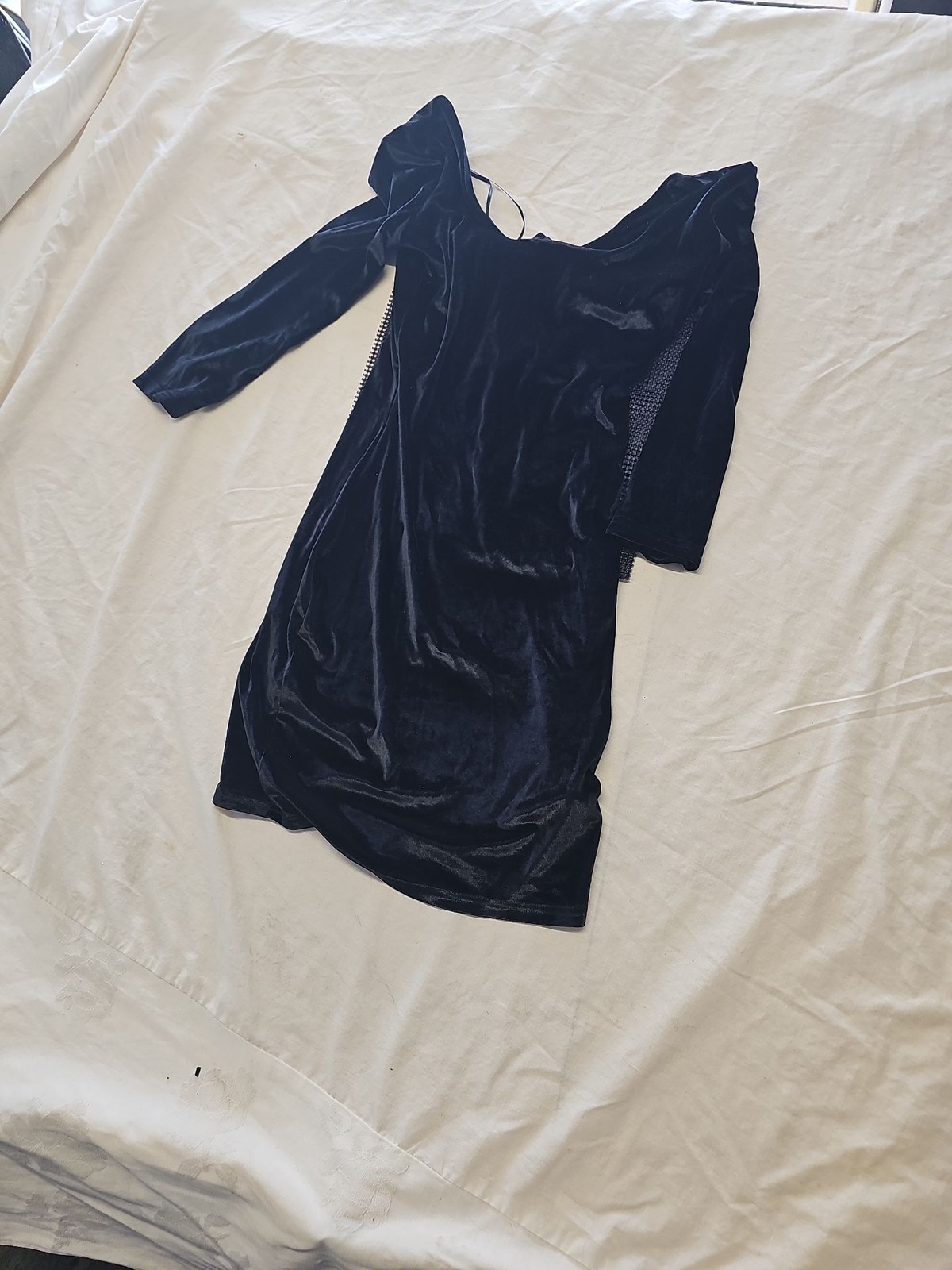 Vintage Jane Norman Black Velvet Mini Dress with Lace Side Panels uk8 QQ1061 - Image 4