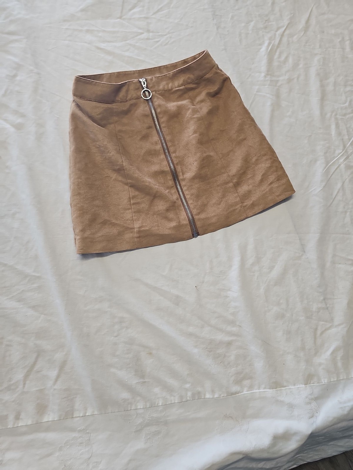 H&M Divided Camel Faux Suede Zip Front Mini Skirt eur32 QQ1058 - Image 3