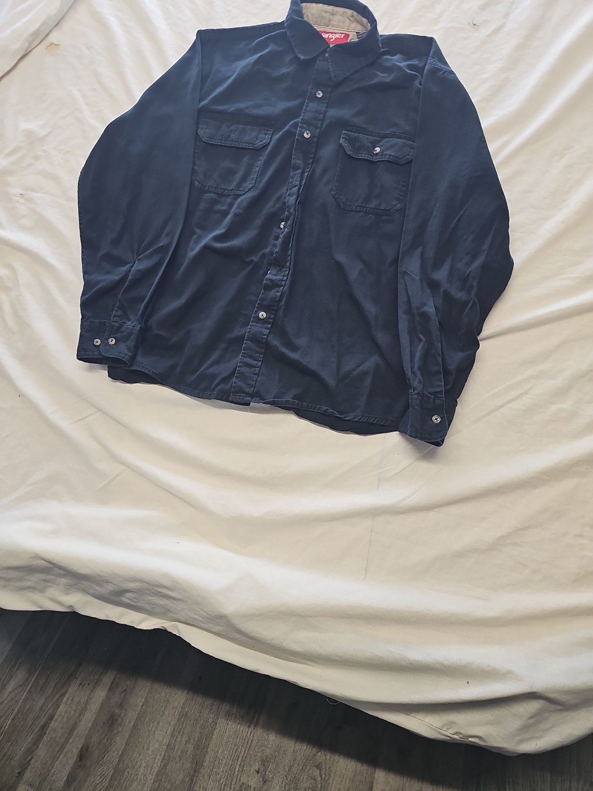 Vintage Wrangler Navy Blue Twill Long Sleeve Work Shirt Large RR1070 - Image 4