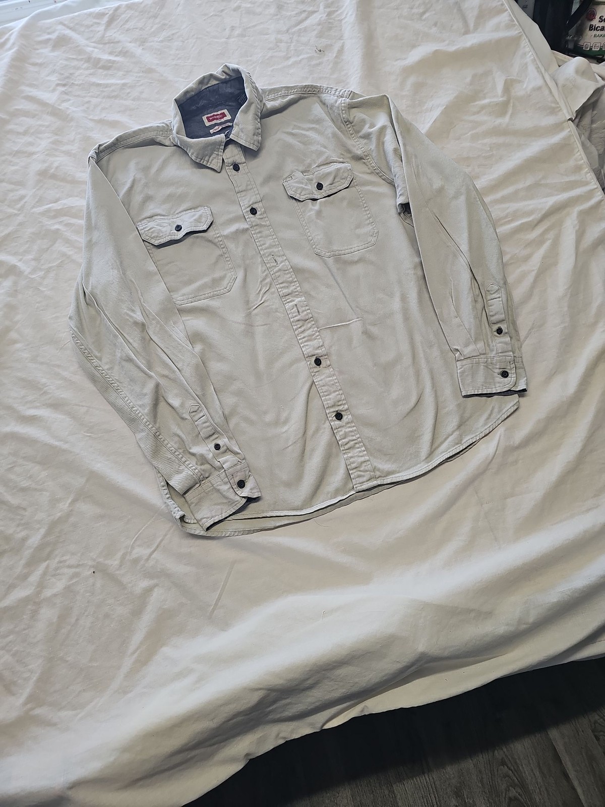 Wrangler Flex for Comfort Men's Khaki Cotton Twill Work Shirt Size Large RR1067 - Image 3