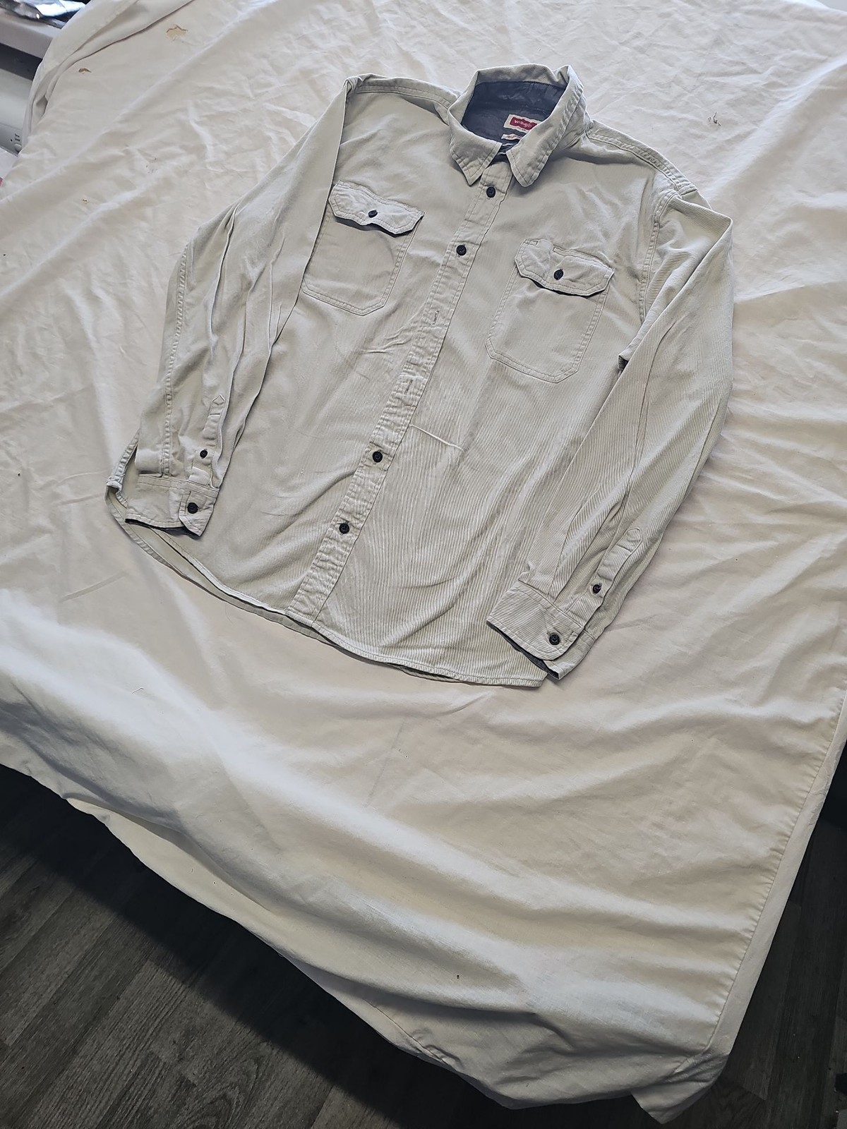 Wrangler Flex for Comfort Men's Khaki Cotton Twill Work Shirt Size Large RR1067 - Image 4