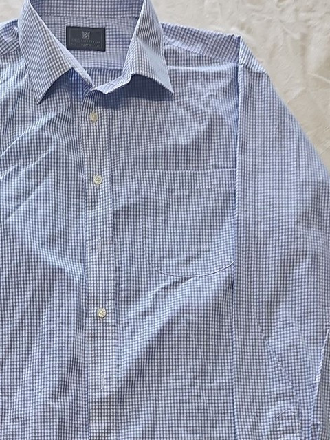 M&S Collection Men's Blue Gingham Regular Fit Long Sleeve Shirt 16.5 XX115 - Image 7