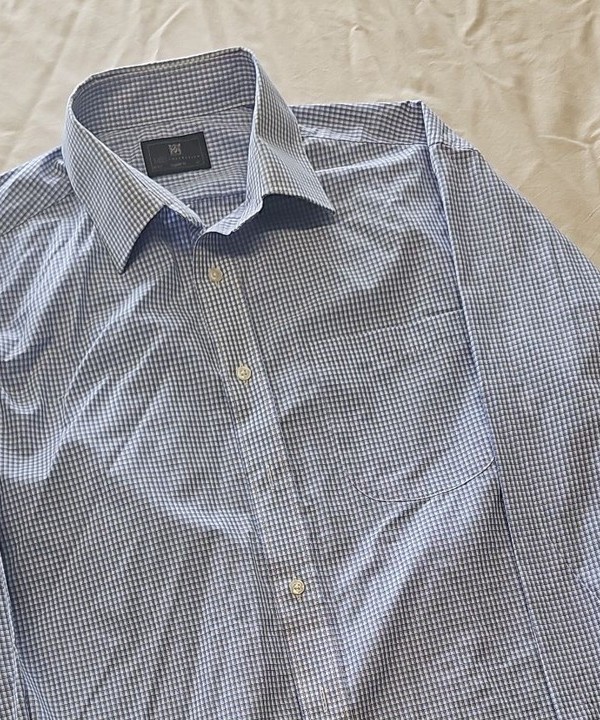 M&S Collection Men's Blue Gingham Regular Fit Long Sleeve Shirt 16.5 XX115 - Image 11