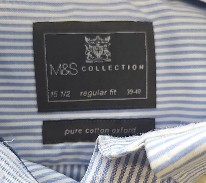 M&S Collection Men's Blue Striped Oxford Shirt Regular Fit 15.5 XX1159 - Image 9