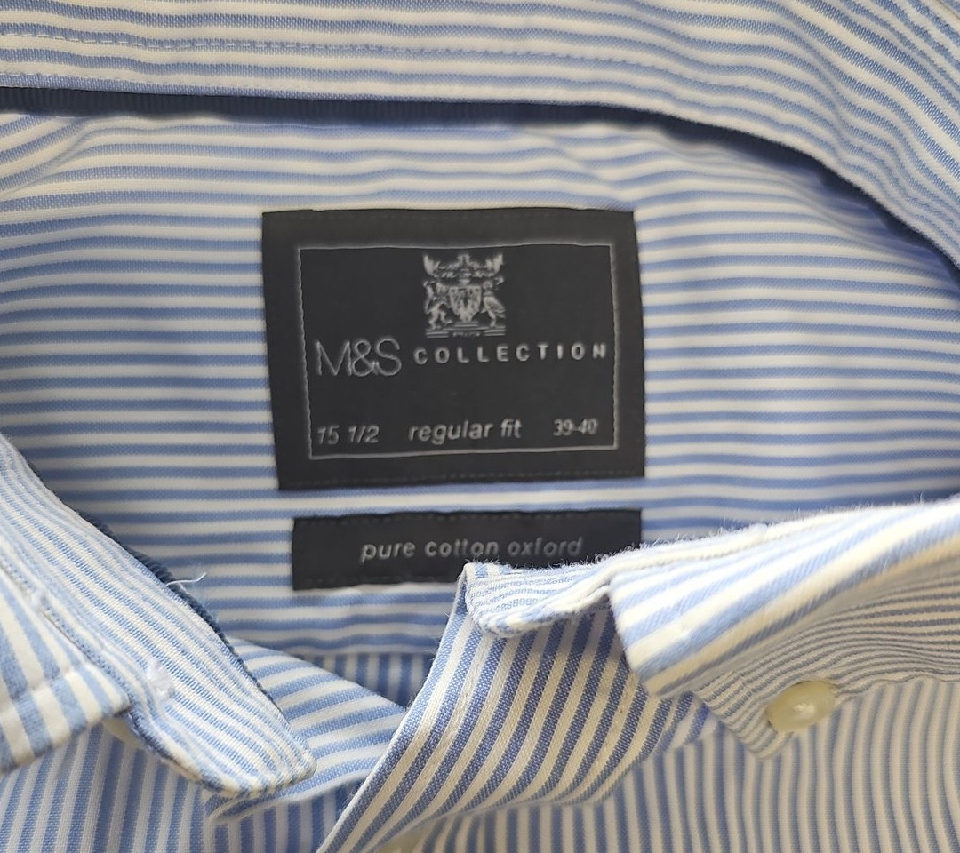 M&S Collection Men's Blue Striped Oxford Shirt Regular Fit 15.5 XX1159 - Image 10