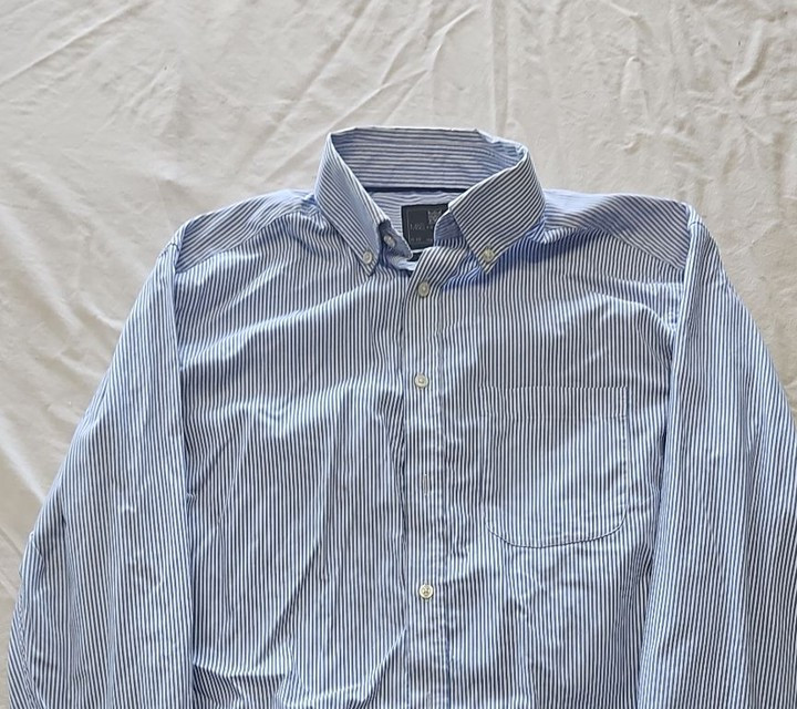 M&S Collection Men's Blue Striped Oxford Shirt Regular Fit 15.5 XX1159 - Image 7